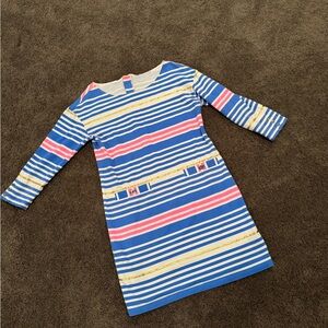 Lilly Pulitzer dress Lena Lapis Blue Tiki Gold Stripe French Terry Tunic Dress